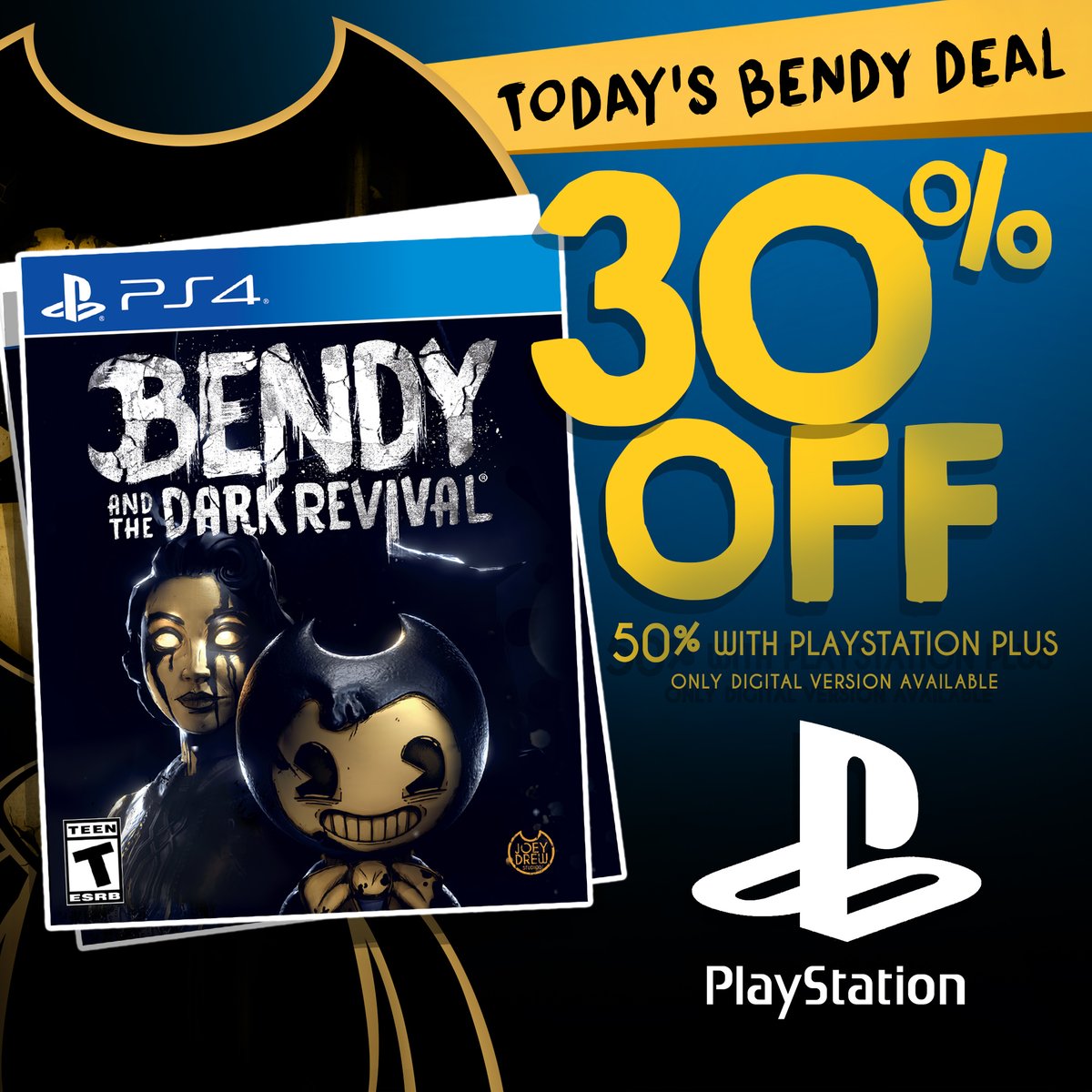 🟡 Today’s Bendy Deal 🟡 30% Off #BATDR on Playstation! 🎮 50% with Playstation Plus! bit.ly/BATDRPlaystati… #BENDY