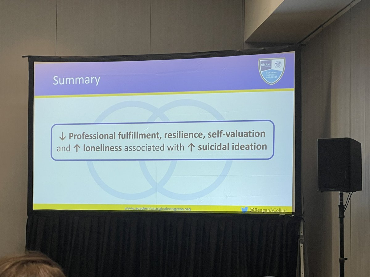 Absolute rockstar @ReaganACollins kicking off the day with (IMO) some of the bravest & most important work at this meeting: addressing prevalence of SI among academic surgeons - an alarming 10% among us have had active SI in the past year. We can and must do better. #ASC2024