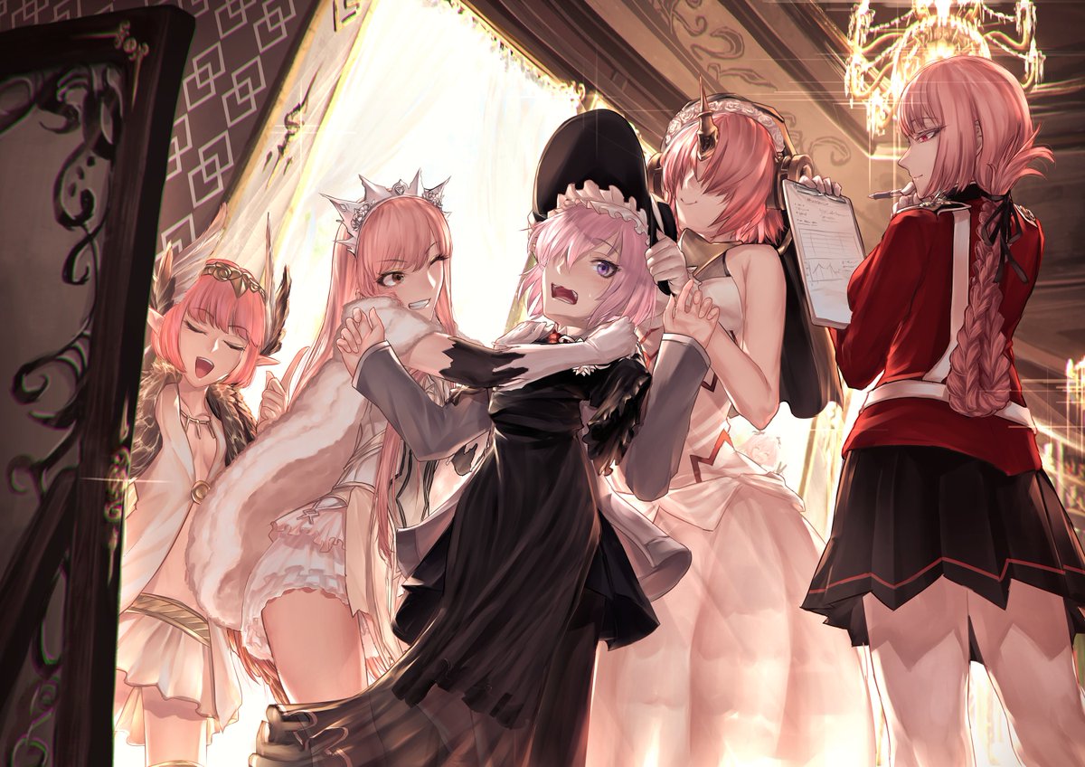 ナイチンゲール(Fate) ,フランケンシュタイン(Fate) ,マシュ・キリエライト(Fate) ,メイヴ(Fate) 「貼るか……過去にやらかした6本指……」|蒸汽蓉/Joki Yohのイラスト