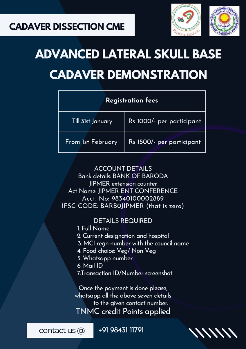 sampathcp1's tweet photo. Cadaver Lateral Skull Base Dissection Workshop at Jawaharlal Institute of Postgraduate Medical Education &amp; Research, Pondicherry
#faculty #sampathchandraprasadrao #jipmer #lateralskullbase #drsampathchandraprasadrao #pondicherry https://t.co/AvZiuJA4lW