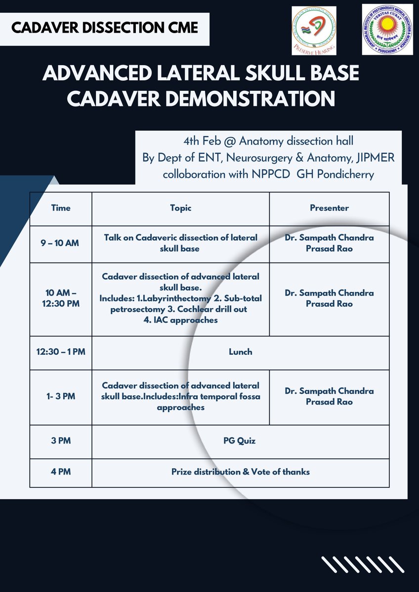 sampathcp1's tweet photo. Cadaver Lateral Skull Base Dissection Workshop at Jawaharlal Institute of Postgraduate Medical Education &amp; Research, Pondicherry
#faculty #sampathchandraprasadrao #jipmer #lateralskullbase #drsampathchandraprasadrao #pondicherry https://t.co/AvZiuJA4lW