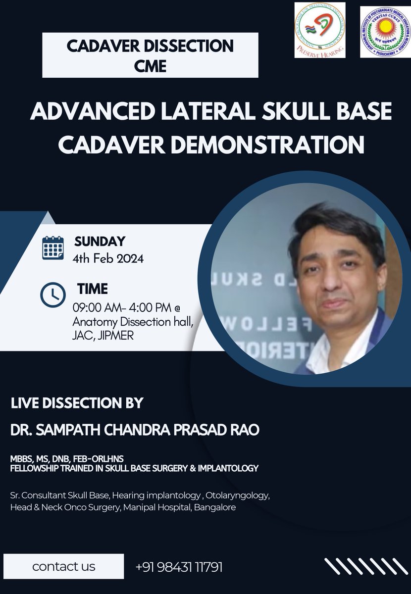 sampathcp1's tweet photo. Cadaver Lateral Skull Base Dissection Workshop at Jawaharlal Institute of Postgraduate Medical Education &amp; Research, Pondicherry
#faculty #sampathchandraprasadrao #jipmer #lateralskullbase #drsampathchandraprasadrao #pondicherry https://t.co/AvZiuJA4lW