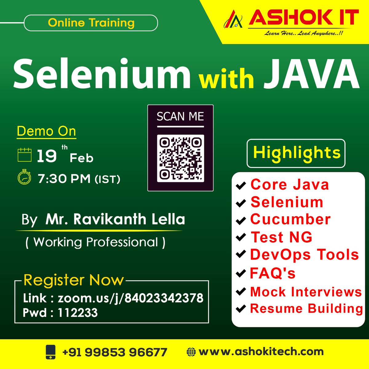 ashokitschool's tweet image. 🛑 Selenium with Java 🛑
✍️ Enroll Now : bit.ly/3Wfj6nr
👉 Free Online Demo On 19th-Feb @ 07:30 PM IST
👉 Follow Our WhatsApp Channel : bit.ly/4565QED
#Selenium #SeleniumWebDriver #AutomationTesting #WebAutomation #TestAutomation #QA #QualityAssurance