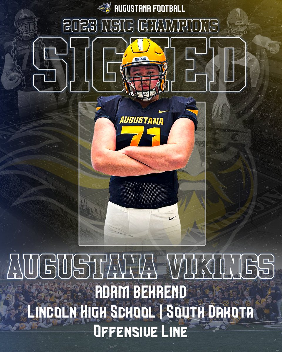 The 𝘾𝙝𝙖𝙢𝙥𝙨 welcome Adam to the <a href="/GoAugie/">Augustana Vikings</a> family 🖊️

🗡️ OL
🗡️ 6-4 // 300
🗡️ Sioux Falls, S.D.
🗡️ <a href="/adambehrend24/">Adam Behrend</a>

#BeTheRock | #BuildingChampions | #NSD24