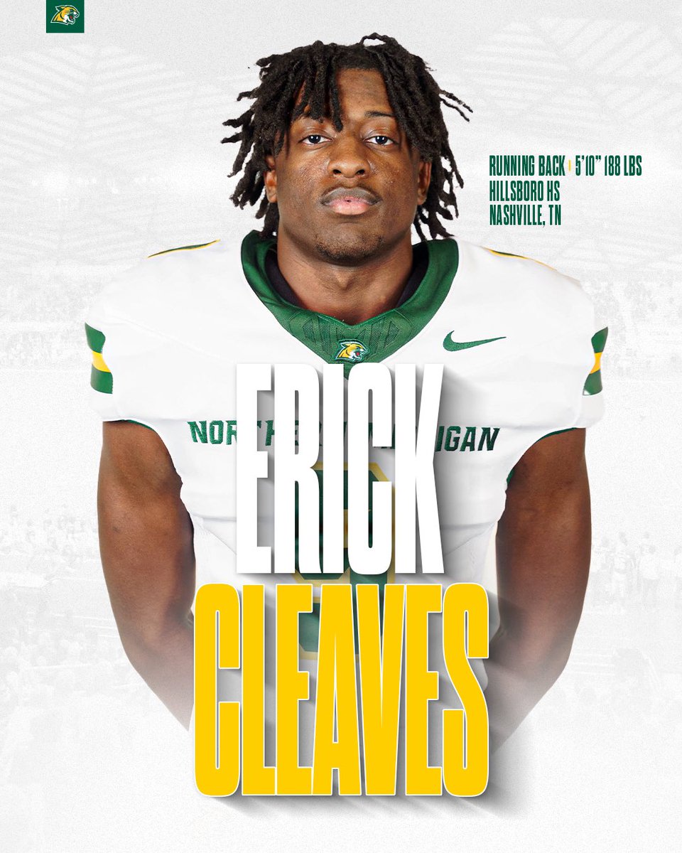 NMU_Football's tweet photo. Introducing the Newest Wildcat 😼

Help us welcome RB Erick Cleaves to the team from Nashville, TN ✍️ @CleavesErick 

#UPGritty | #SpiritoftheWild https://t.co/IBtxfPMZqv
