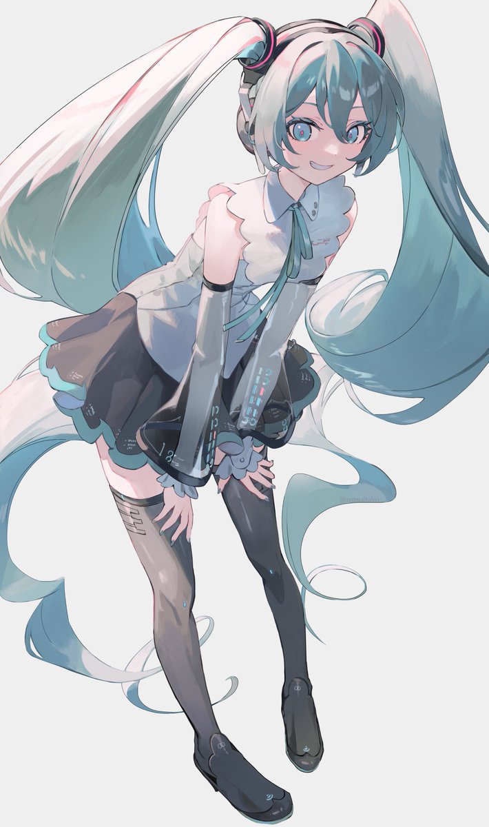 hatsune miku 1girl solo long hair skirt twintails thighhighs smile  illustration images