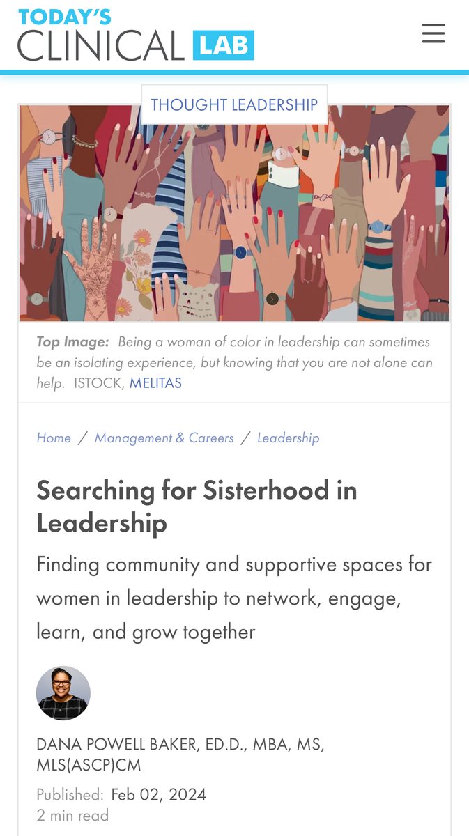 Thanks @todaysclinical for the opportunity to share about my #leadership journey in this Thought Leadership piece. This is dedicated to the #womeninleadership who have inspired me & championed my rise.✨❤️#BlackHistoryMonth #Community #Belonging #Allyship clinicallab.com/searching-for-…