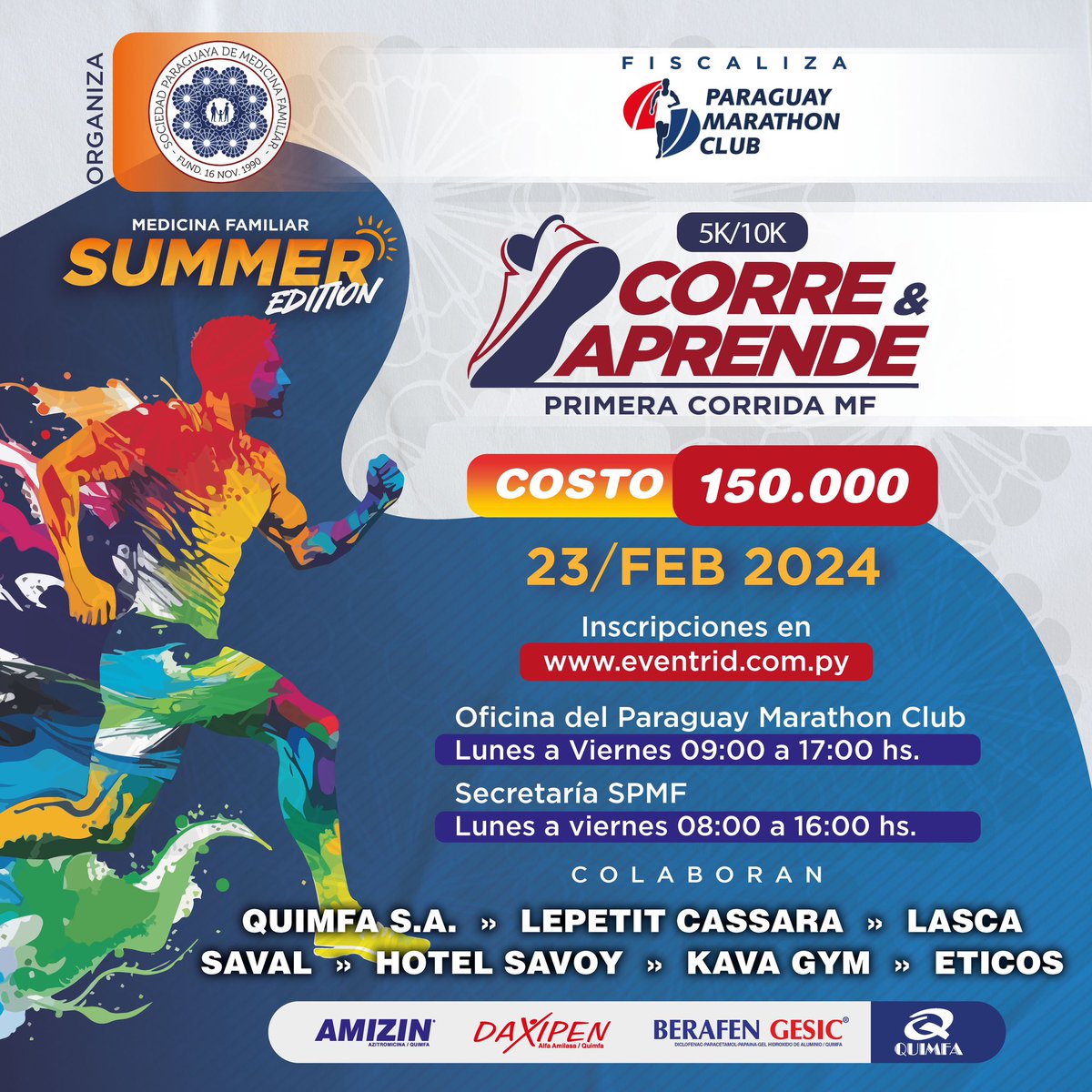 No podes perderte de esta increíble corrida 🏃🏻‍♂️🎉😎

Disfruta encarnación al máximo en Corre y Aprende 5K/10K 💥🤩

Podes inscribirte en pmcpy.org 📱 o en 
eventrid.com