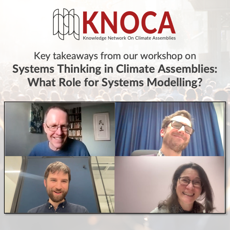 🌐 🧩 Key takeaways from our workshop on Systems Thinking in Climate Assemblies: What Role for Systems Modelling?

1/7

#KNOCA #ClimateAssemblies #DeliberativeDemocracy #ClimateAction #ClimateGovernance #medborgarradomklimatet #SystemsThinking #SystemsModelling