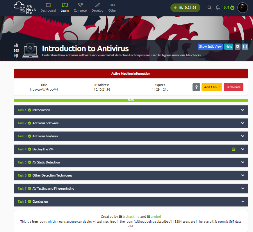 bibek____thapa's tweet photo. Introduction to Antivirus - I have just completed this room! Check it out: https://t.co/mchjPJIiut #tryhackme #AVdetectiontechniques #HeuristicEngine #SignatureEngine #AVsoftware #Antivirus #introtoav via @tryhackme https://t.co/a9x0TlrbpX