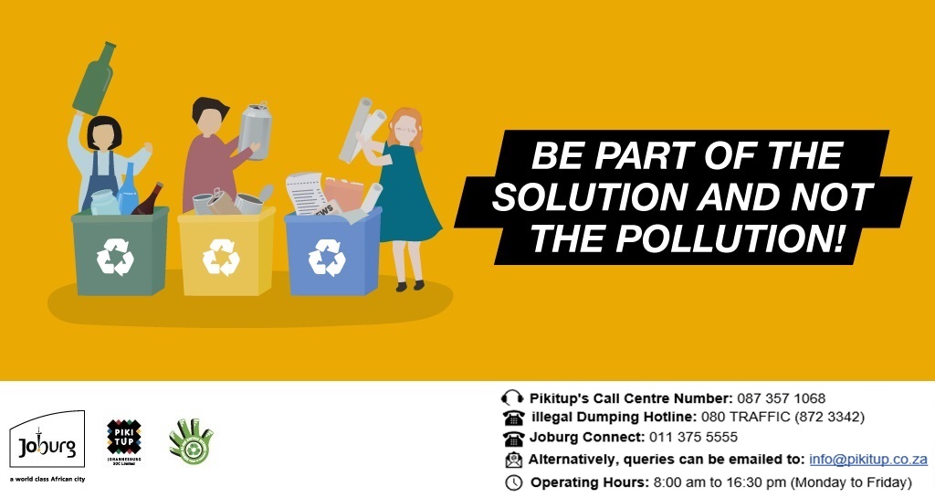 CleanerJoburg's tweet photo. Jozi! Remember To Be A Part Of The Solution And Not The Pollution #ReduceReuseRecycle @CityofJoburgZA @JackSekwaila #PickituP #DontDrop https://t.co/q1EYoAUH58