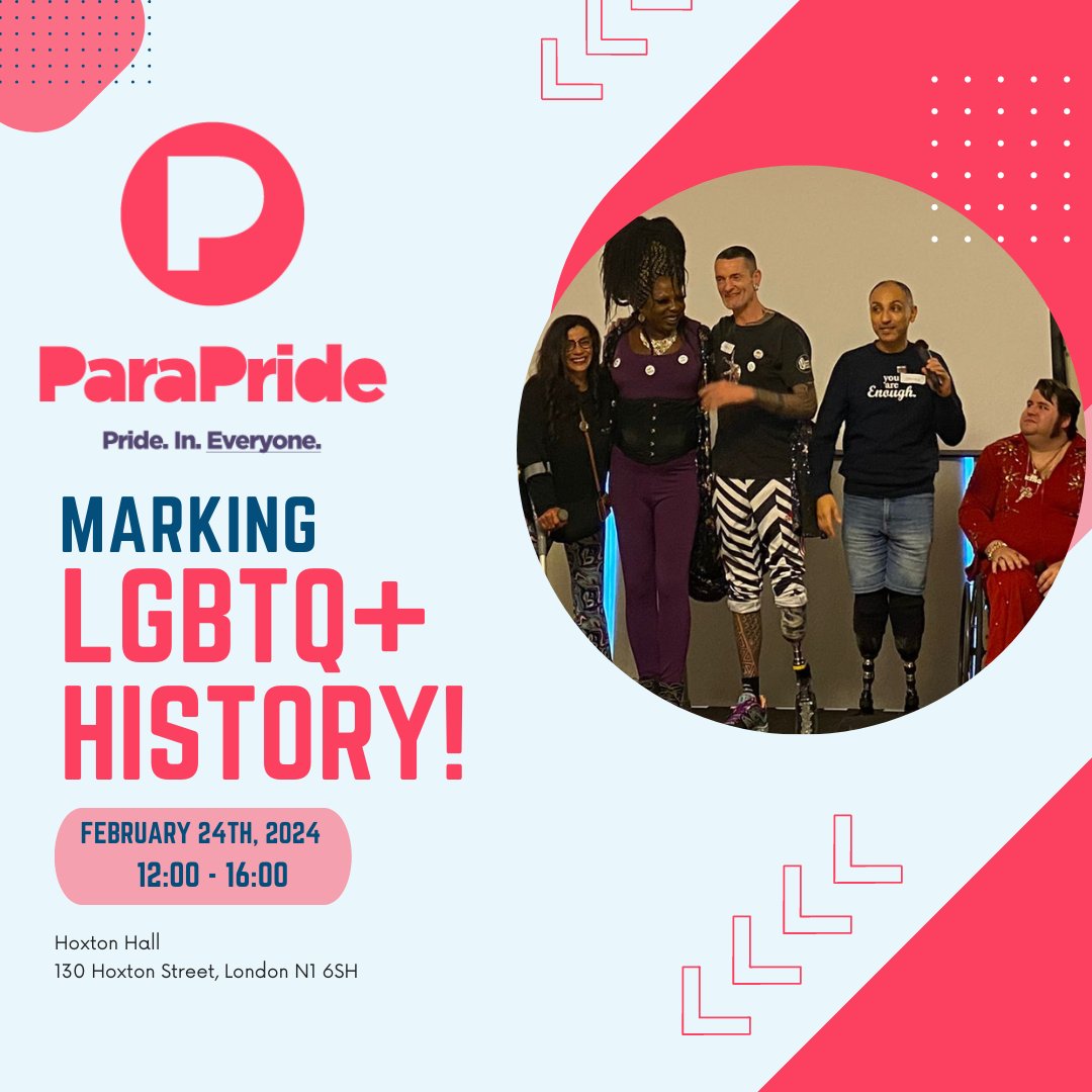 🌈 Our friends @Parapride are celebrating the LGBTQ+ disabled community this #LGBTHistoryMonth! Join them at Hoxton Hall on Sat 24th Feb from 12-5PM. With live performances, panel discussions, and vibrant networking, you won't want to miss it! 🎟 bit.ly/3UfUXOM…