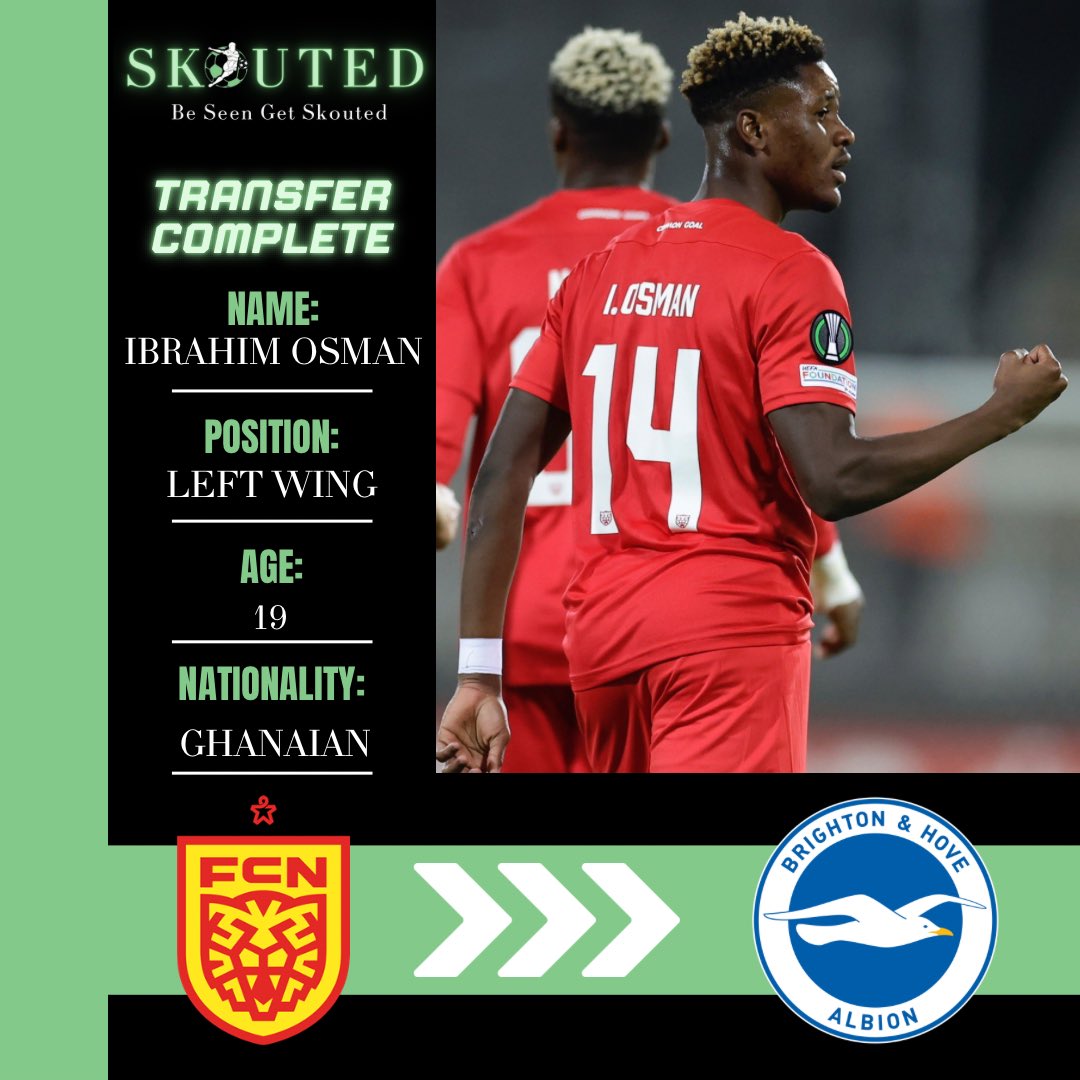 Congrats to highly rated 19 year old Ibrahim Osman who is set to join <a href="/OfficialBHAFC/">Brighton & Hove Albion</a> in the summer for £17 million from Nordsjælland 🇬🇭⭐️

This season Osman has recorded 1 goal and 4 assists in the league and looks to be one for the future 🤝

#Skouted #Football #Premierleague
