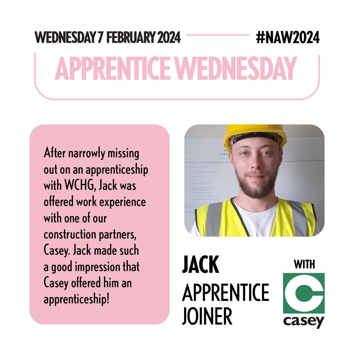 wythenshawe_chg's tweet photo. What’s apprentice joiner, Jack, got to say? 👇

He works with Casey, one of our construction partners. Sometimes when one door closes, another one opens 🚪

#NAW2024 #SkillsForLife @MCCWorkSkills @CaseyCompanies https://t.co/7KxtIVRjvq
