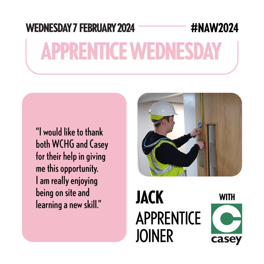 wythenshawe_chg's tweet photo. What’s apprentice joiner, Jack, got to say? 👇

He works with Casey, one of our construction partners. Sometimes when one door closes, another one opens 🚪

#NAW2024 #SkillsForLife @MCCWorkSkills @CaseyCompanies https://t.co/7KxtIVRjvq