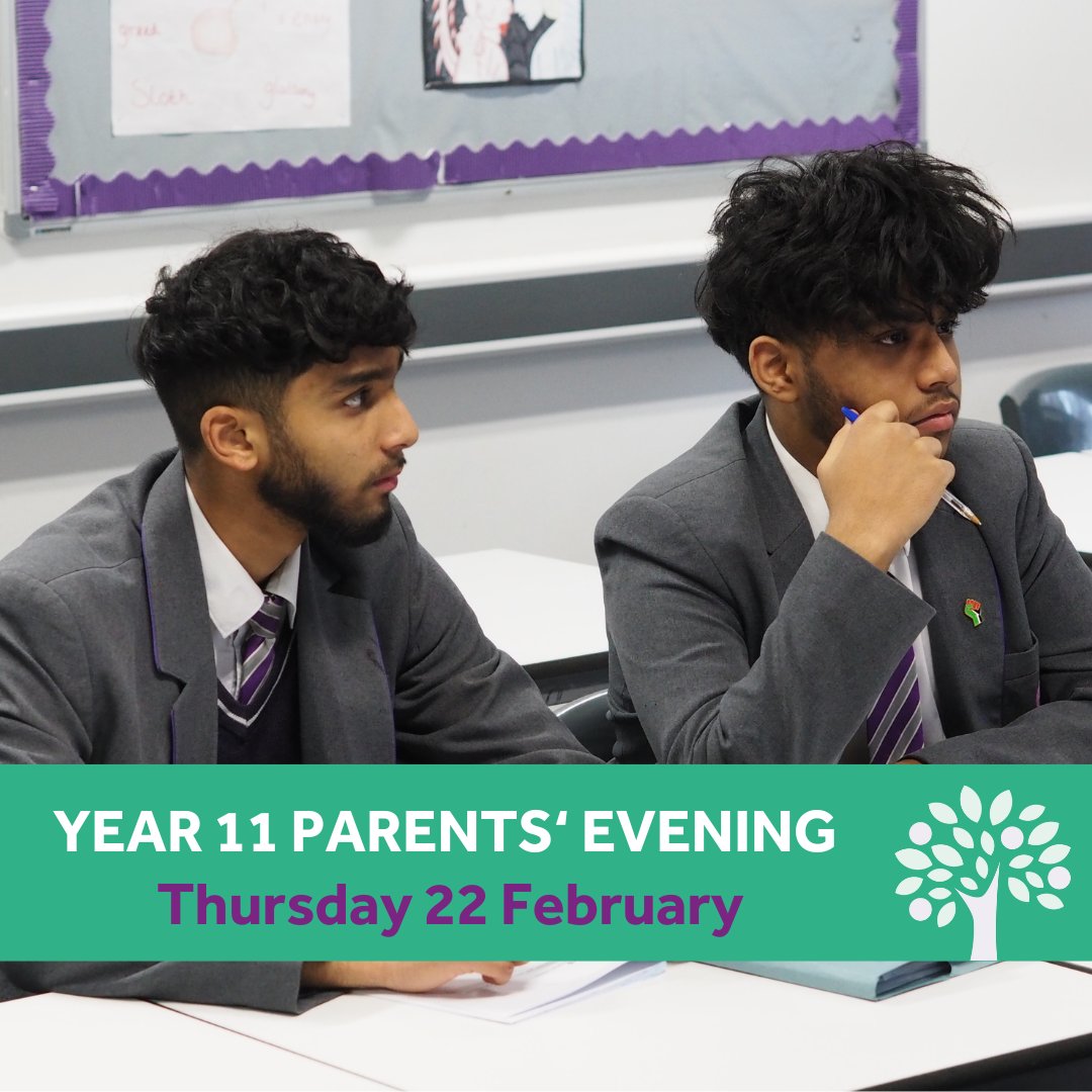Our year 11 parents' evening will take place on Thur 22 Feb from 4.15pm-7pm. Appointment letters have gone out with students this week so please check their bags. As well as informing you about your child's progress in school, we will also be sharing mock exam results.