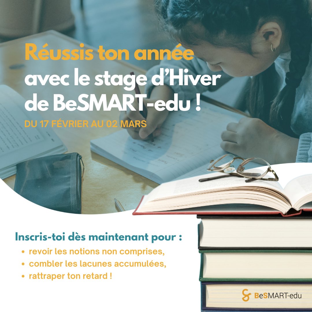 🚀💡 Ne manquez pas l'opportunité unique de participer à notre stage d'hiver du 17 février au 2 mars prochain ! 
🌌 Rejoignez-nous dès maintenant pour réussir votre année avec BeSMART-Edu ! 🔬
Pour s’inscrire, c’est ici 👉 besmart-edu.fr/inscription-st…

#Besmart #ScienceEducation