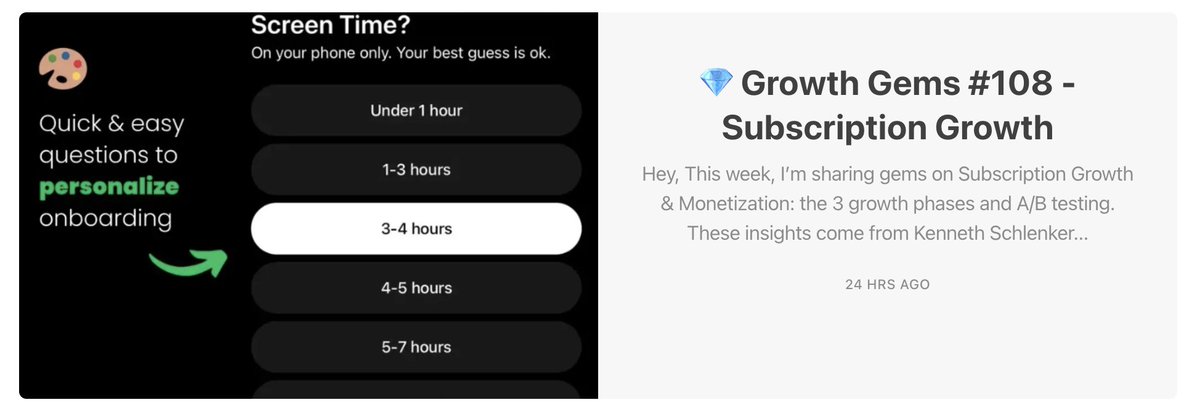 Growth Gems #108 is out 💎

Get bite-size growth insights on SUBSCRIPTION GROWTH

The 3 growth phases by <a href="/kschlenker/">𝙆𝙚𝙣𝙣𝙚𝙩𝙝 𝙎𝙘𝙝𝙡𝙚𝙣𝙠𝙚𝙧 💎</a> on <a href="/SubClubHQ/">Sub Club</a> w/ <a href="/drbarnard/">David Barnard</a> <a href="/jeiting/">Jacob Eiting</a> 

International expansion by Ron Schneidermann on Breakout Growth w/ <a href="/EthanMGarr/">Ethan Garr</a> <a href="/SeanEllis/">Sean Ellis</a> 

growthgems.substack.com/p/growth-gems-…