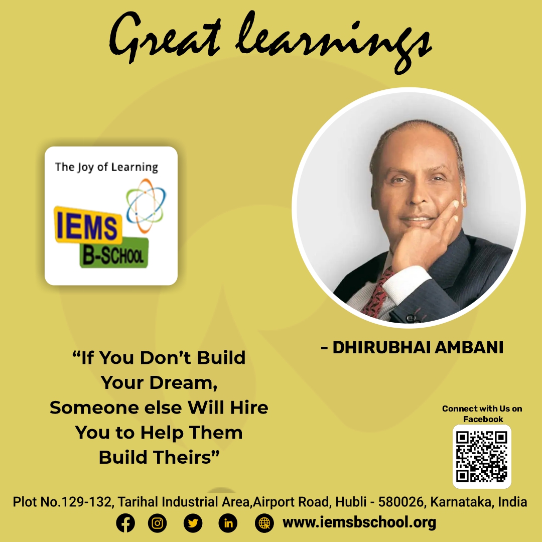 Dream big, build bigger. Don't just chase success, create it. Your dreams are your greatest asset.
- DHIRUBHAI AMBANI
.
#greatlearning #LearningJourney #learninganddevelopment #successful #successstory #iems #IEMSBSchool #mbaadmission2024 #businesscollege #MBAadmissions