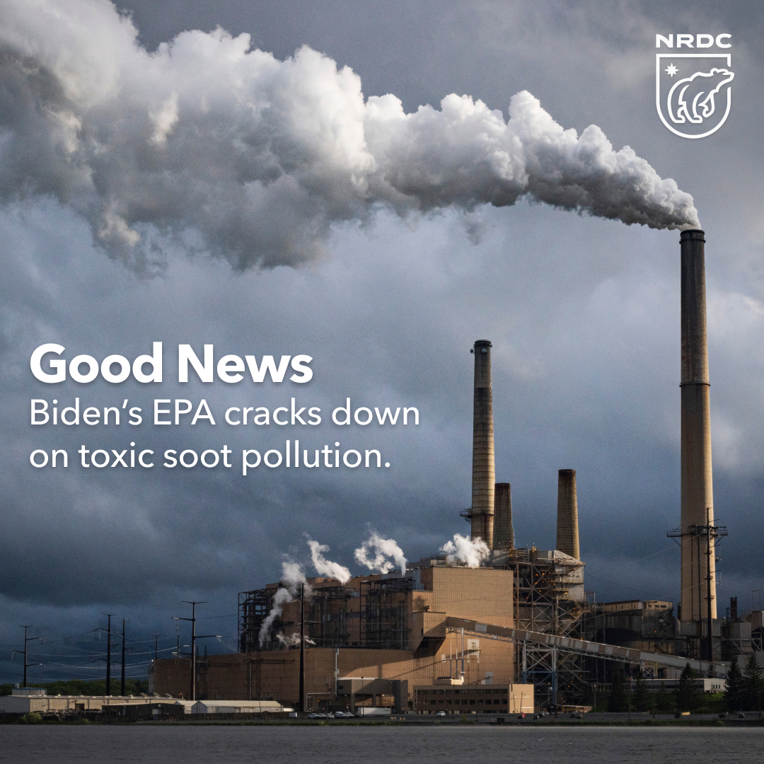 NRDC's tweet photo. The EPA’s new safeguard will help save thousands of lives from dangerous soot, a tiny metallic or acidic dust that comes from burning fossil fuels. This is a big step forward in the fight to protect families from dangerous polluters! https://t.co/Jb1Jrc2nyz