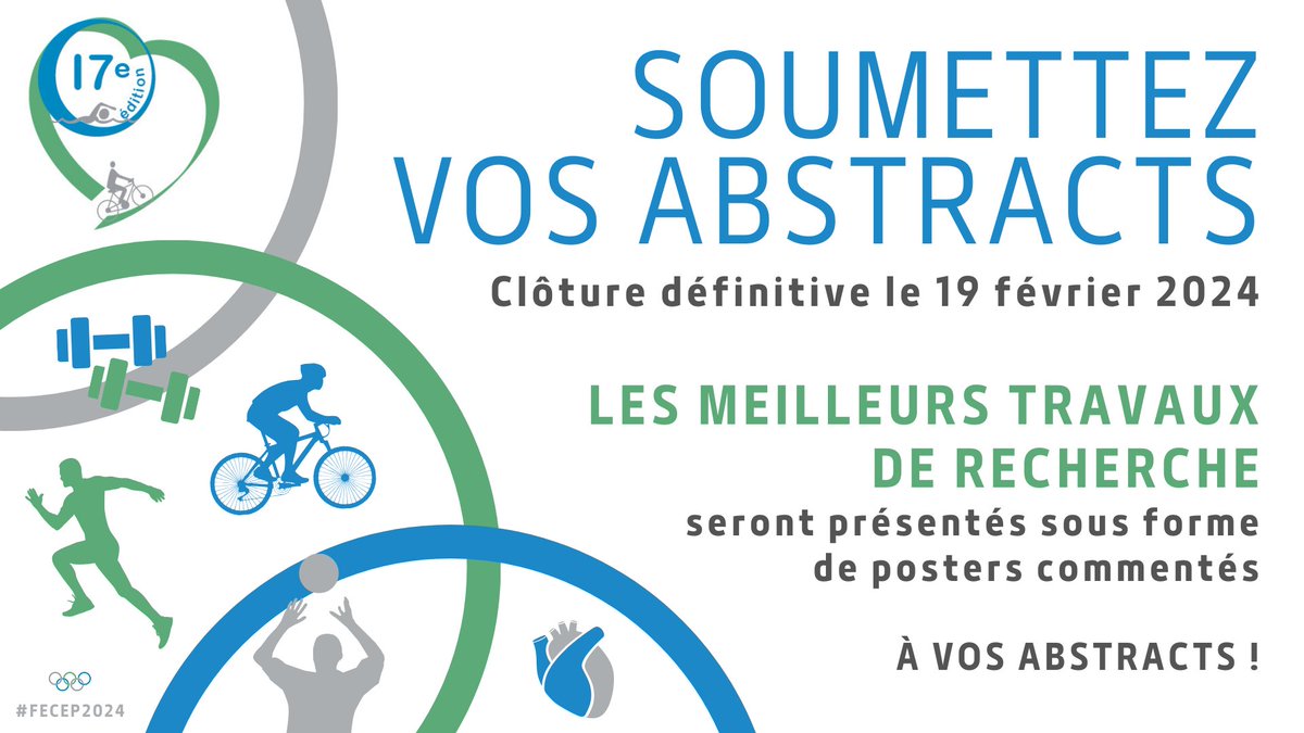 🚨 Prolongation des Abstracts 🚨

Séance de rattrapage si vous n'avez pas eu le temps de soumettre votre travail de recherche pour le #FECEP2024 !

Soumission en ligne jusqu'au 19 février
➡️ forumeuropeen.com/abstracts