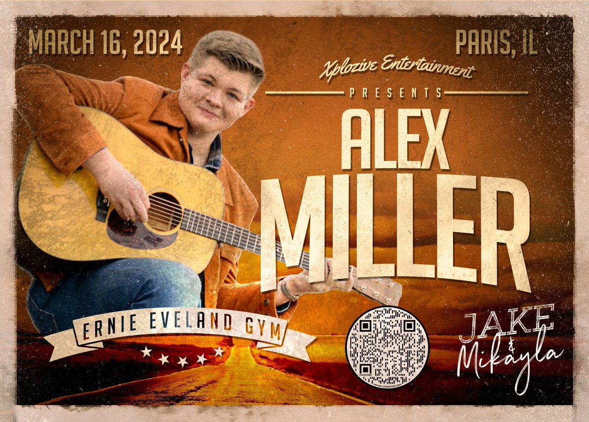 Just over a month away! Get your tickets today, you don’t wanna miss out on @amillermusic_ and @JakeHoultMusic in Paris, IL on 3/16! 🎟️ eventbrite.com/e/alex-miller-…