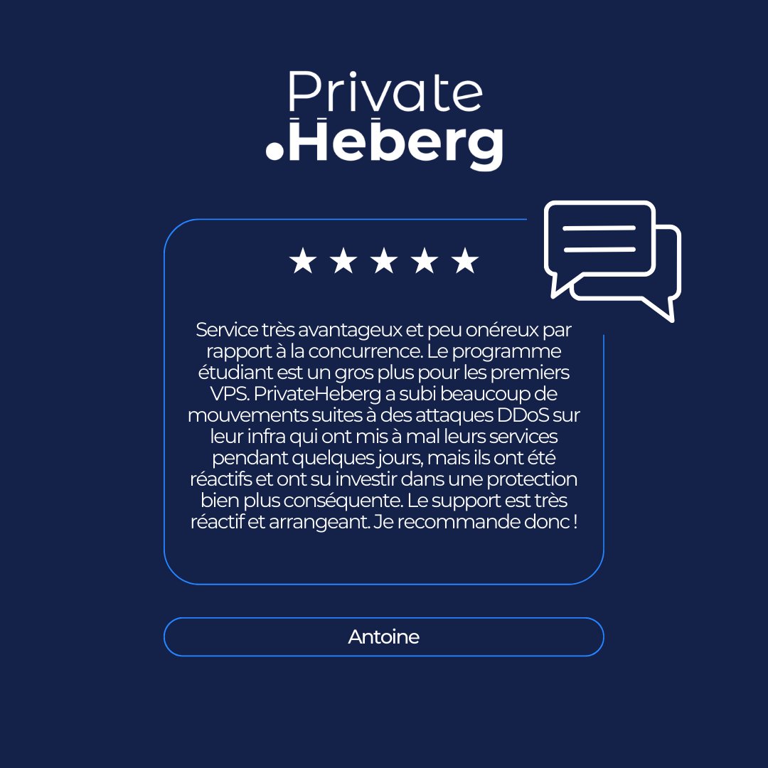 PrivateHebergFR's tweet image. Nos Clients Parlent le Mieux de PRIVATE HEBERG !
Rejoignez-nous et vivez l&apos;expérience #PRIVATEHEBERG vous aussi ! #AvisClient #ExcellenceWeb