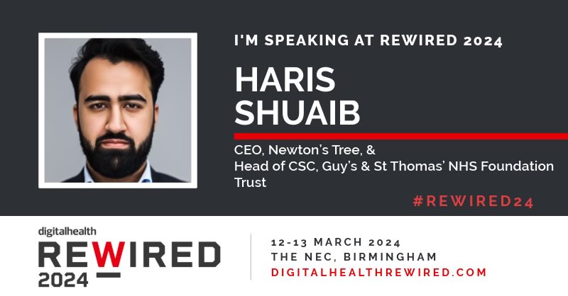 Looking forward to #Rewired24 on 12-13 March in Birmingham for a programme of unmissable speakers & sessions. Join me for the keynote session on AI, data, and analytics thought leadership and The Rewired Big Debate on 13/03. 👉digitalhealthrewired.com @DHRewired @NewtonsTreeAI