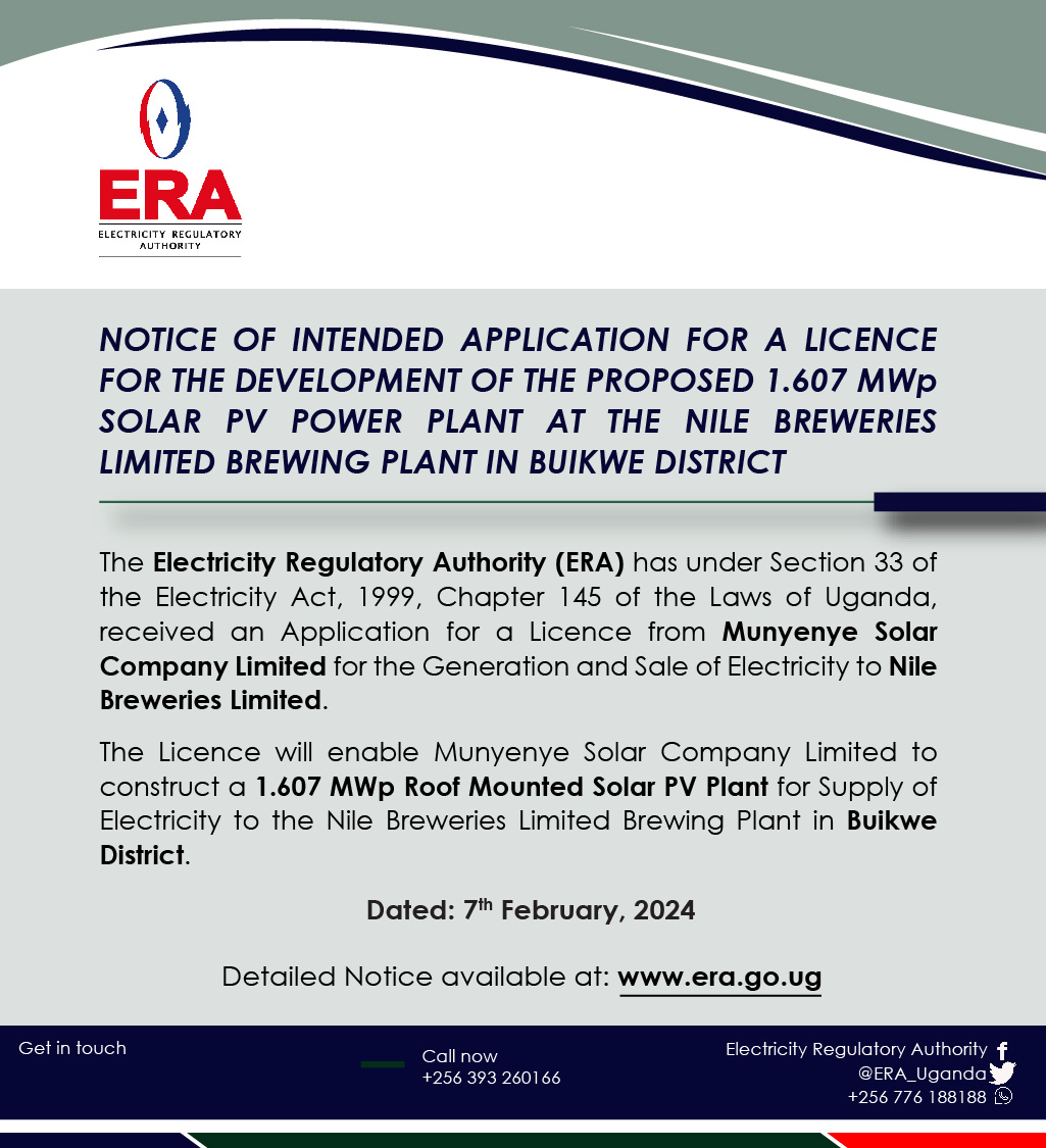ERA_Uganda's tweet photo. #StatutoryNotice
Detailed Notice available here: https://t.co/9qXCdn68pd https://t.co/rterGHbzKx
