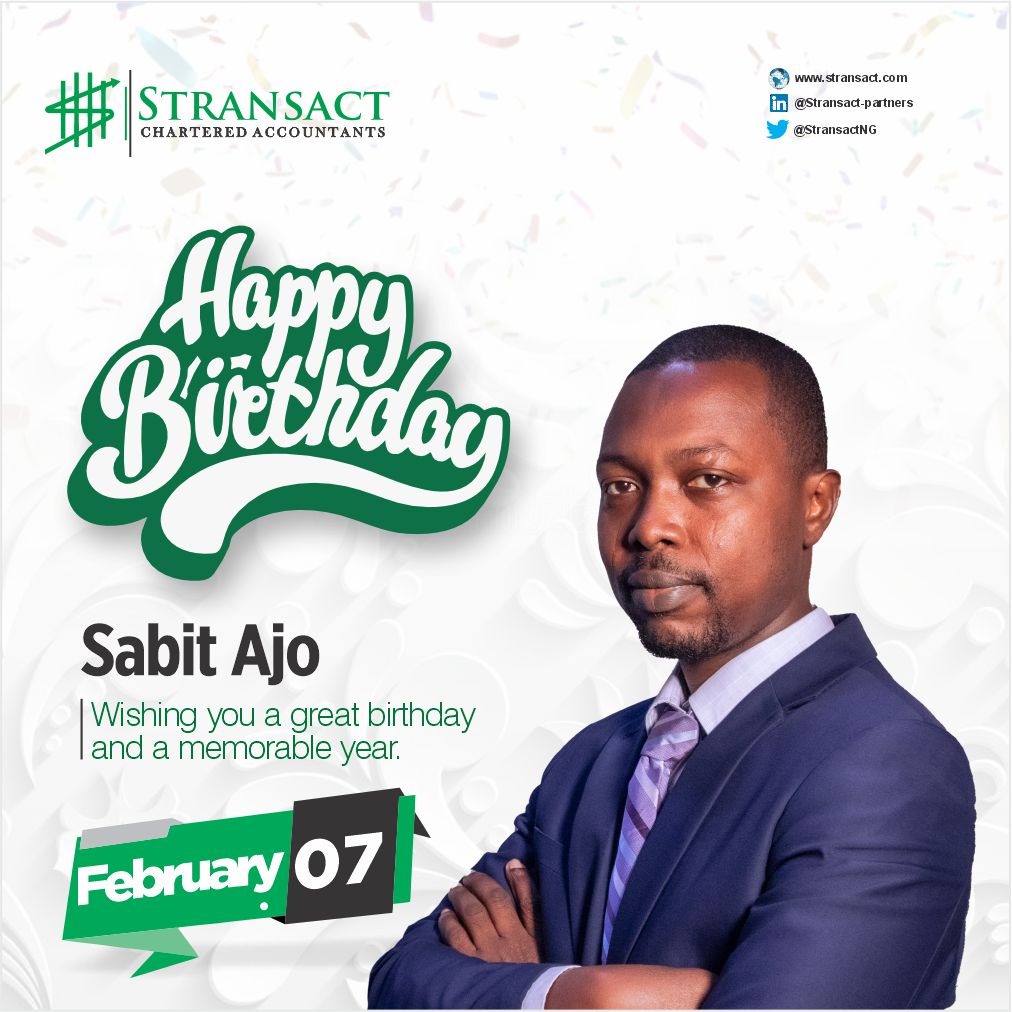 StransactNG's tweet photo. Another year older, another reason to celebrate you, Sabit A'yomi Ajo ACA, BSc, MSc (in view). Wishing you a fantastic year ahead filled with growth and success. 🎉

#PeopleofStransact #Birthday #HappyBirthday #Stransact https://t.co/PQUyIkv1q3