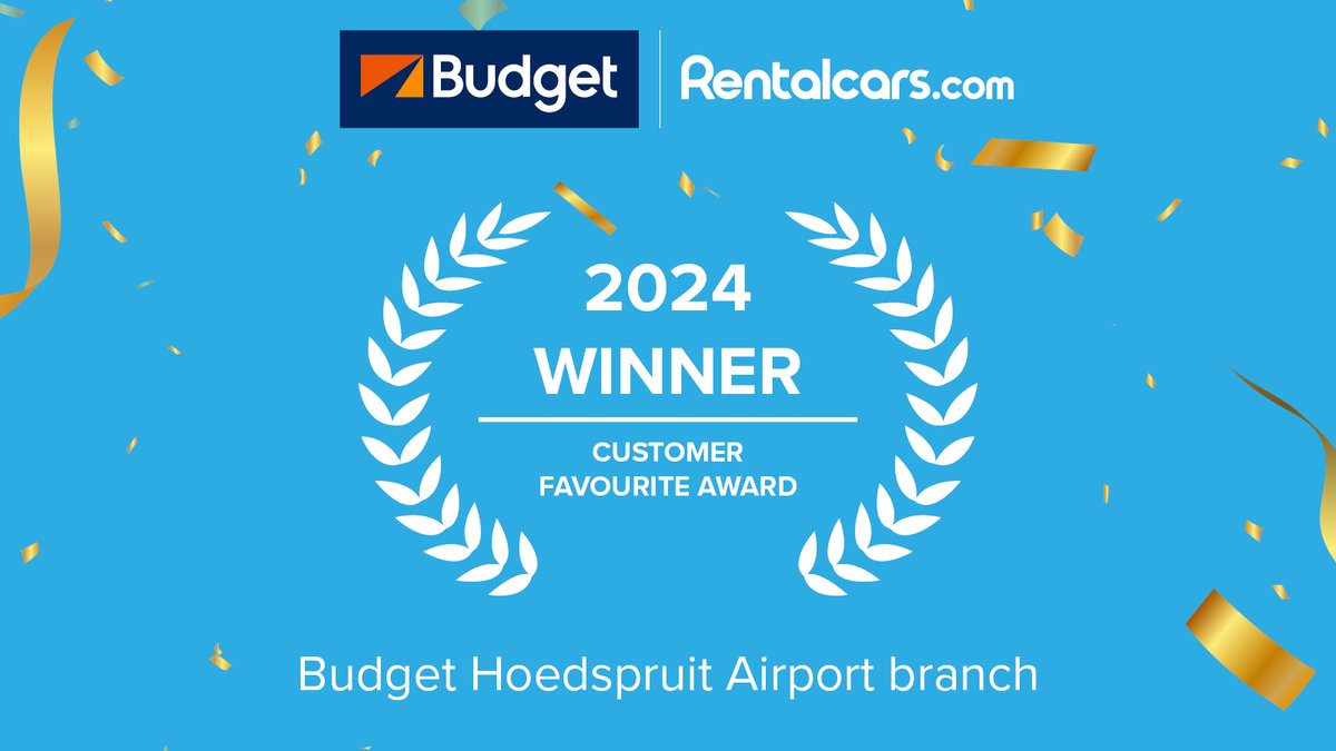 Our Hoedspruit Airport branch has won a 2024 Customer Favourite Award from Rentalcars.com, recognising the extra mile we go to keep our customers happy! #AwardWinner #CustomerFavourite #BudgetCarHire #RentBudget