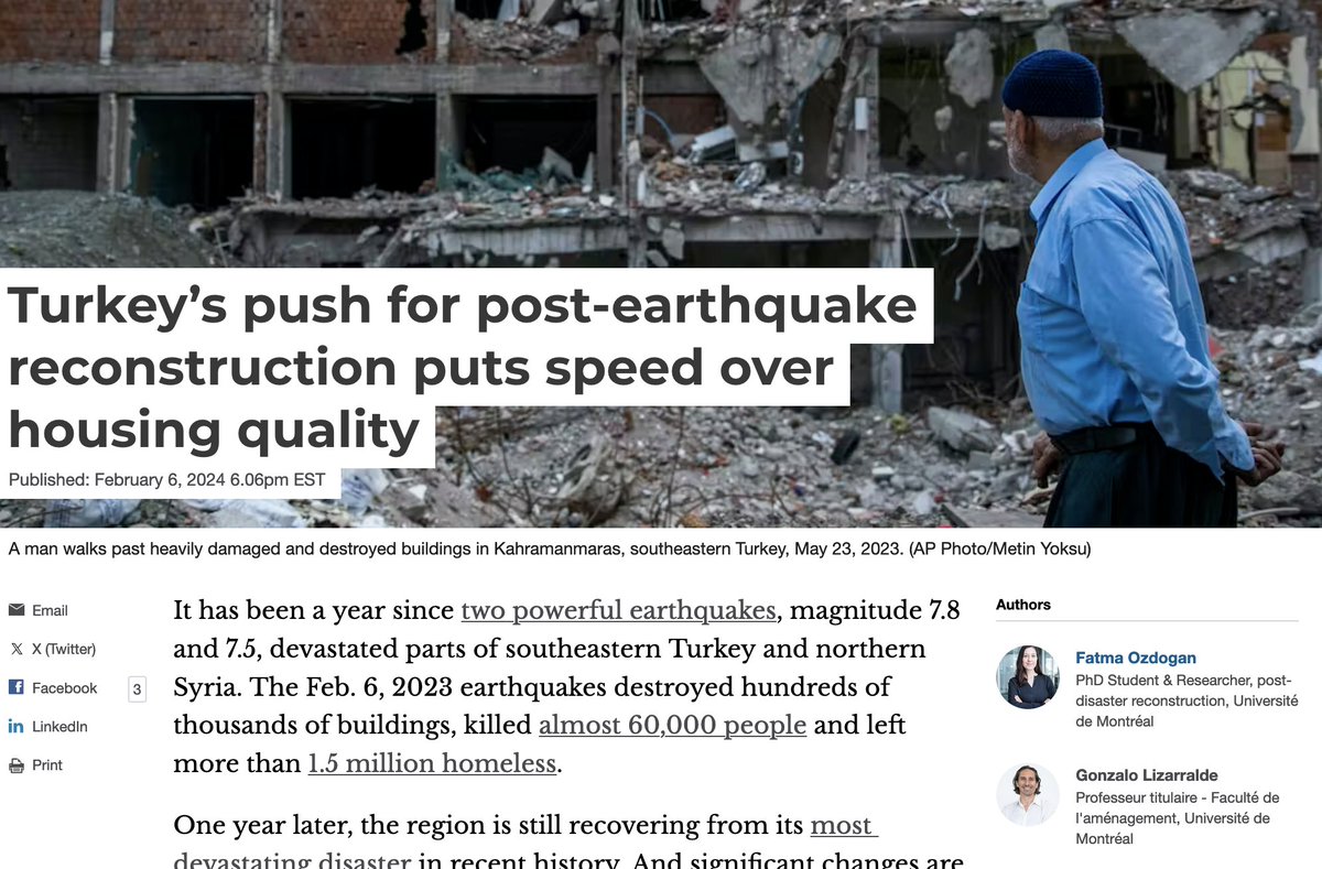 Gonzalo Lizarralde (@invisibl_houses) on Twitter photo It has been a year since two powerful earthquakes devastated parts of southeastern Turkey and northern Syria. Today, significant changes are required in the way the reconstruction is taking place. In <a href="/ConversationCA/">The Conversation Canada</a>
<a href="/DisastersDecon/">Disasters: Deconstructed Podcast</a> <a href="/irec2019/">i-Rec 2019</a> @DisasterPolitic <a href="/IRP_Secretariat/">International Recovery Platform</a> It has been a year since two powerful earthquakes devastated parts of southeastern Turkey and northern Syria. Today, significant changes are required in the way the reconstruction is taking place. In <a href="/ConversationCA/">The Conversation Canada</a>
<a href="/DisastersDecon/">Disasters: Deconstructed Podcast</a> <a href="/irec2019/">i-Rec 2019</a> @DisasterPolitic <a href="/IRP_Secretariat/">International Recovery Platform</a>