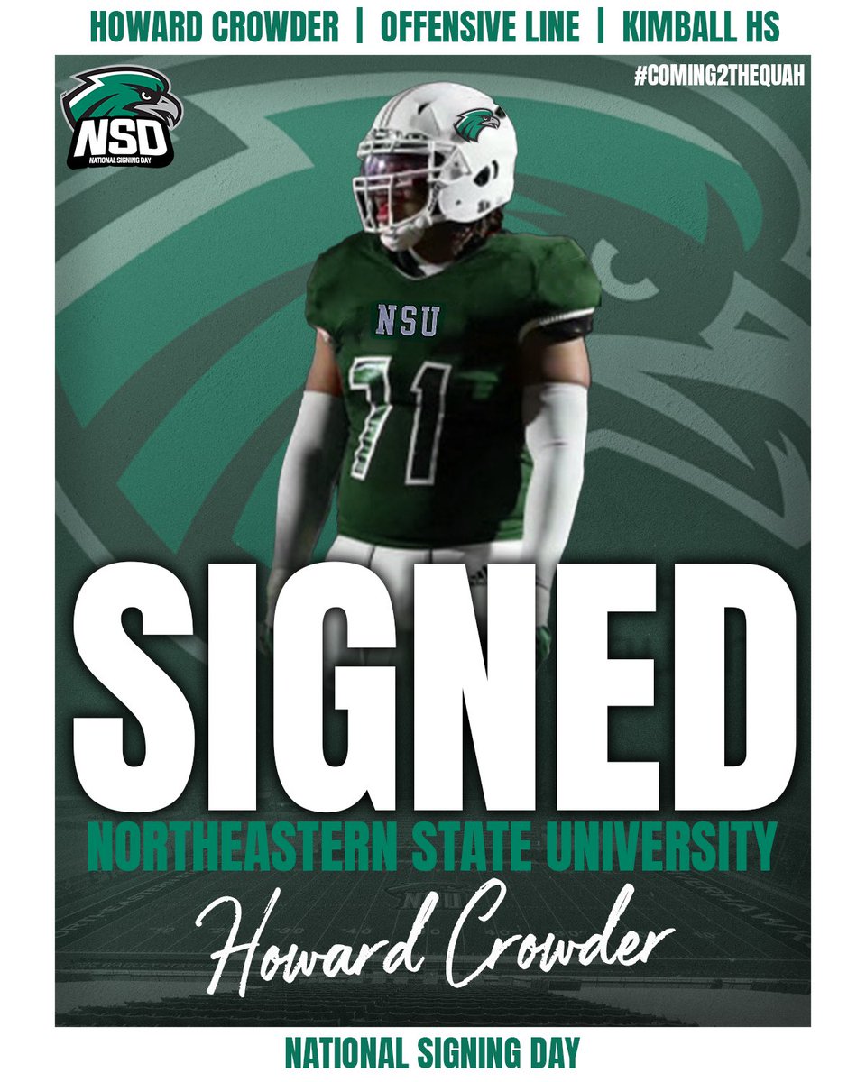 NSU_Football's tweet photo. Howard Crowder is a 6’3” OT from Kimball HS in Dallas, TX. He’s a great athlete who helped Kimball run for 5.1 yards per carry! He brings quick feet and an edge to the RiverHawk OL! Welcome to the Quah! 🦅🔥🦅🔥 https://t.co/l7rjaa6qzF