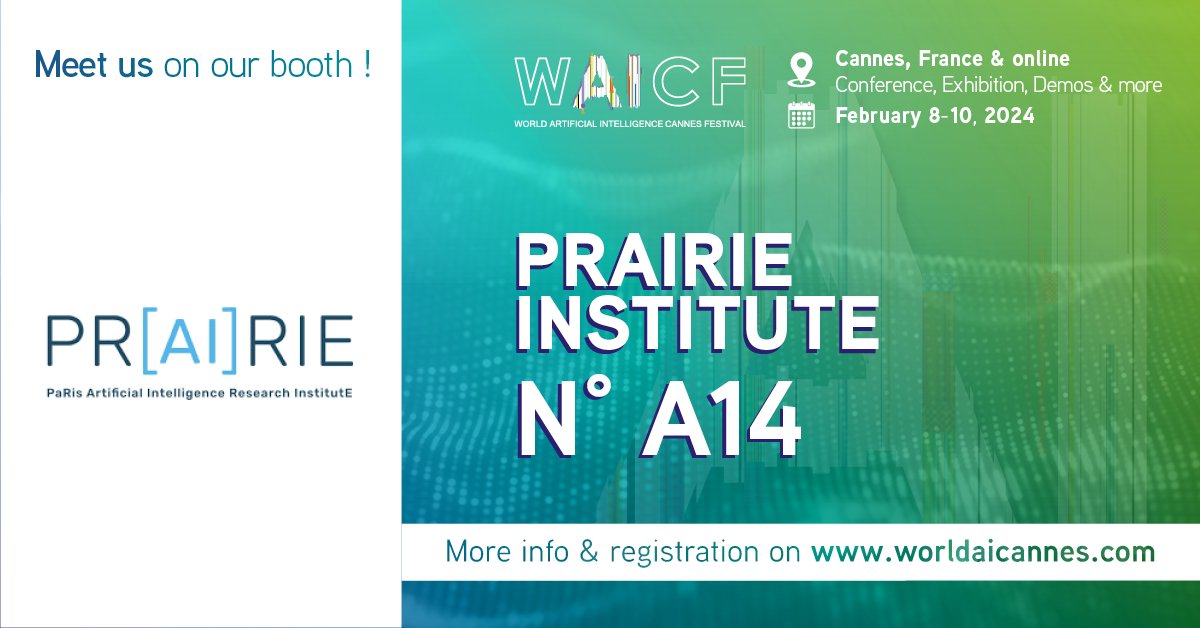 [Event #WAICF24] 👩🏽‍💻On 8-10 February we’ll be present at #WAICF24 in Cannes, together with our colleagues from @3IAcotedazur, @ANITI_Toulouse and @MIAI_UGA. 🗣️Come and meet us at the booth A14 to find out more about our research, collaboration opportunities and training offer!
