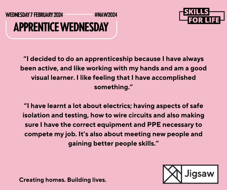 Our apprentice Kalum is training to become an electrician while studying for an MVQ @wiganleighcol. He joined our voids team in 2022, helping with tasks like changing plug sockets & switches. Here's what Kalum says about his apprenticeship with us... #NAW2024