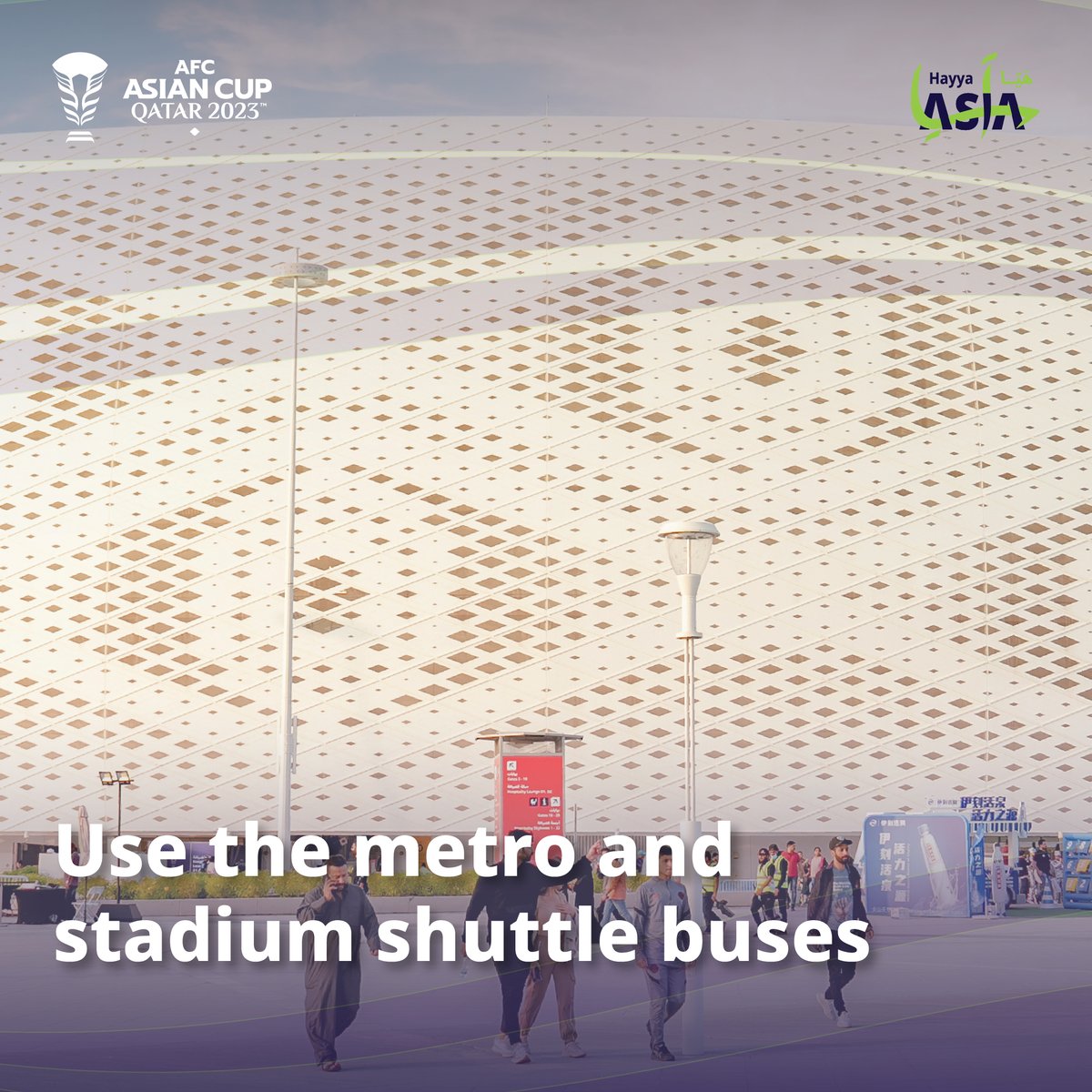 Qatar2023Go's tweet photo. Heading to Al Thumama Stadium? Leave 3 hours earlier to soak in the pre-match excitement.

🇮🇷🆚🇶🇦

Carpool or use the metro and stadium shuttle buses 🚇🚍

See you at the 🏟️
https://t.co/i83MVsnpsN
#AsianCup2023 #HayyaAsia https://t.co/AriPoN5TSV
