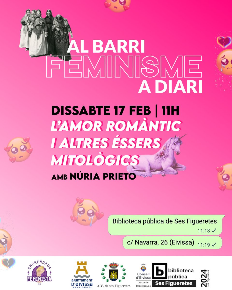 emprendada's tweet photo. Amigues, amics: 

Emprendada Feminista us convida al cicle "Al barri, feminisme a diari" que començam sa setmana vinent:

👉Taller: L'amor romàntic i altres éssers mitològics
 
📍 dissabte 17 febrer | 11h a sa Biblioteca de Figueretes

👉Dinamitzarà na  @nuriaptur 

Veniiiiu💜🔥 https://t.co/fyYbRBg2zP