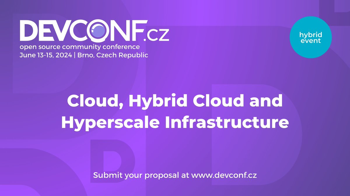 #CFP for #DevConf_CZ 2024 is open! 
We have a number of exciting themes this year! 
Share your insights on #Kubernetes, #virtualization, #containers, and more! 
Submit your proposal by March 3 at pretalx.com/devconf-cz-202…