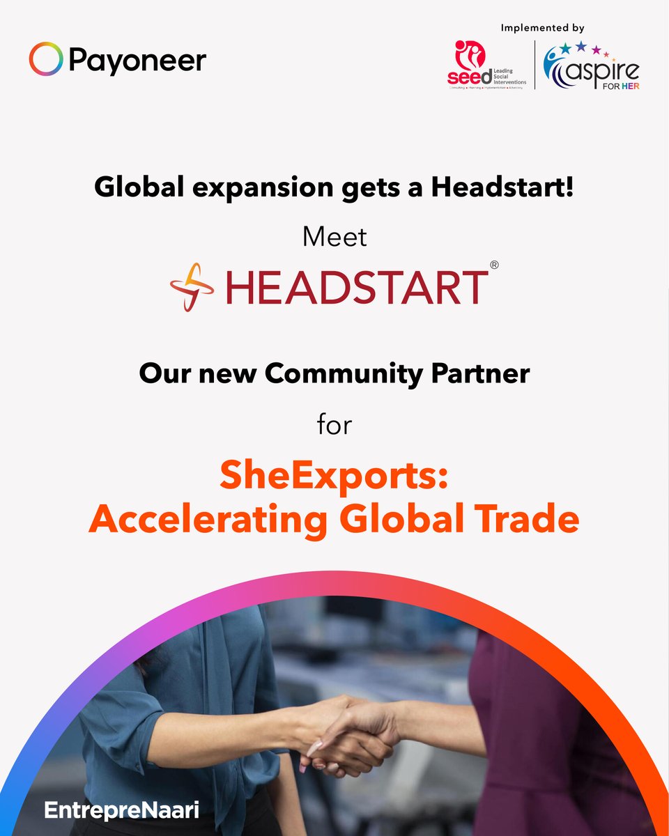 Shoutout to Headstart for joining our mission of helping more #EntrepreNaaris go global! With the support of this extensive network, we will amplify the reach of SheExports: Accelerating Global Trade – our cohort with Payoneer.

Apply by 17 February, 2024:
aspireforher.com/payoneer-sheex…