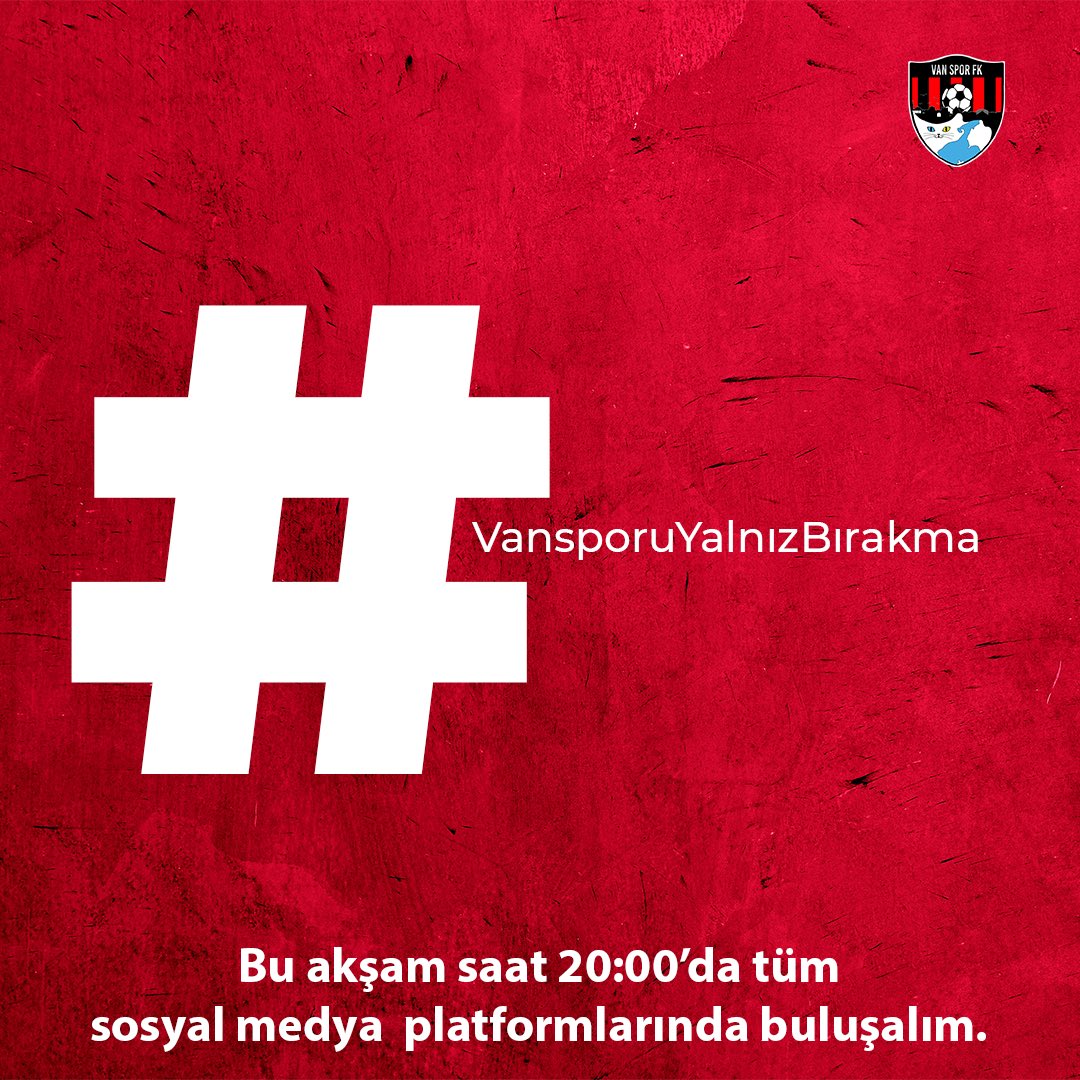 Vanspor’umuza destek olmak için, tüm Vanspor taraftarlarını ve Van’lı hemşehrilerimizi #vansporuyalnızbırakma hastagi ile tüm sosyal medya platformlarında saat 20.00’da buluşmaya davet ediyoruz 

<a href="/vansporfk/">Vansporfk</a>
