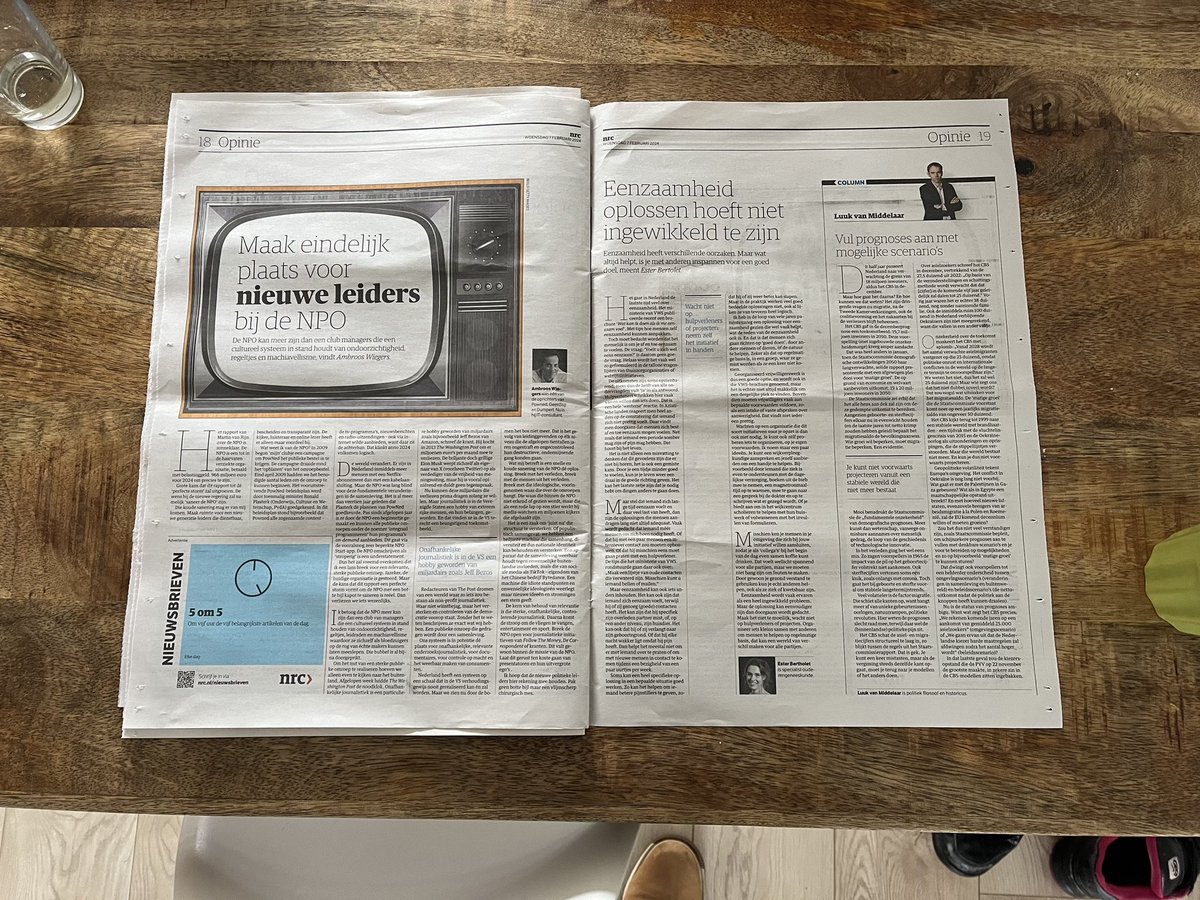 Wojo, hele papieren linkerpagina in het NRC (EUR 4,50). Gaarne mij vanaf nu met U aanspreken, ik reageer niet op online anoniempjes want ik contempleer vertrek van X. Lang leve het establishment en de WEF.