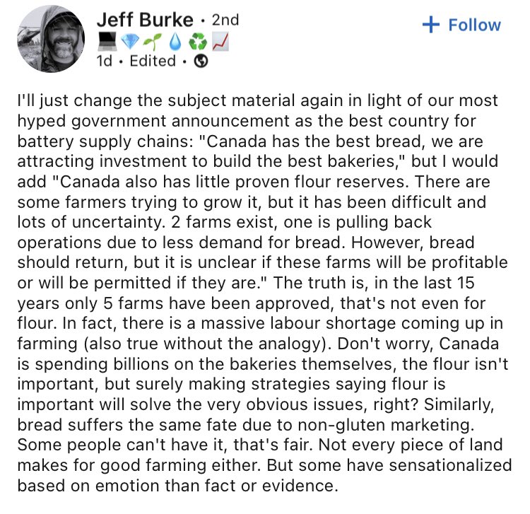 KennyDWallace's tweet image. Canada can’t claim to have the best battery supply chain in the world if Canada doesn’t have sufficient mines to supply the metals required to sustain that supply chain. 

#criticalminerals #mining #miningchallenges #energytransition #energychallenges #energyliteracy #Canada