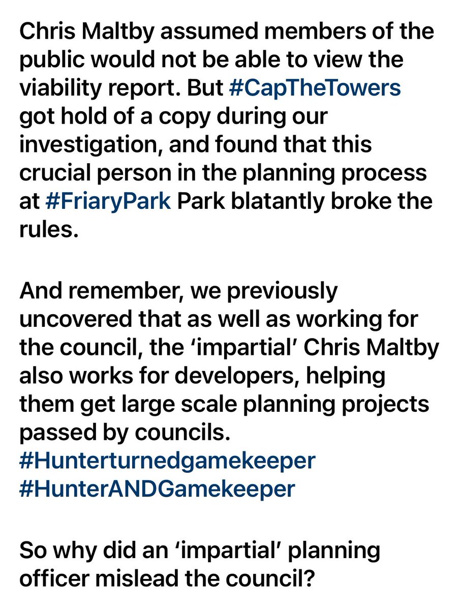 CapTheTowers (@capthetowers) on Twitter photo *@EALINGCOUNCIL BREAKS PLANNING RULES AT FRIARY PARK*
After years of challenging developer greed + <a href="/EalingCouncil/">Ealing Council</a> compliance @ #friarypark #CapTheTowers has been investigating the planning process of the £26bn project. We found rules were indeed broken. Full report in <a href="/EalingNub/">Ealing Nub News</a> *@EALINGCOUNCIL BREAKS PLANNING RULES AT FRIARY PARK*
After years of challenging developer greed + <a href="/EalingCouncil/">Ealing Council</a> compliance @ #friarypark #CapTheTowers has been investigating the planning process of the £26bn project. We found rules were indeed broken. Full report in <a href="/EalingNub/">Ealing Nub News</a>