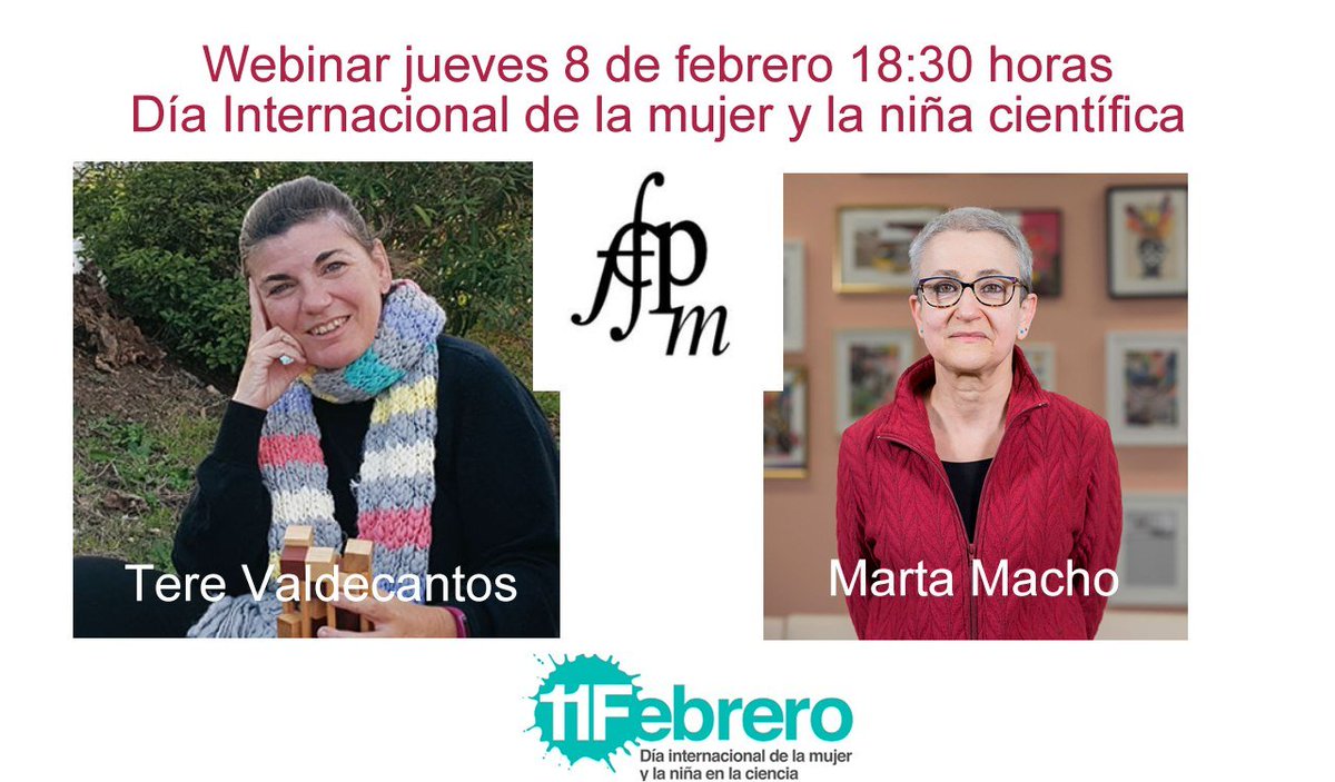 👩🏻‍🔬Actividad por el Día Internacional de la Mujer y la Niña Científica. 

🕡8 de febrero a las 18:30 h

🙌🏽Con la participación de <a href="/MartaMachoS/">Marta Macho Stadler</a> y <a href="/Teredecai/">Tere Valdecantos</a> y la coordinación de <a href="/IolandaGuevara/">Iolanda Guevara</a> y <a href="/juaninavas/">Juani Navas</a> 

📲Inscríbete ya para seguirla por Zoom us06web.zoom.us/webinar/regist…