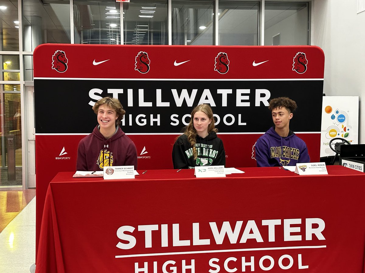 Congratulations to WR Tanner Schmidt (UMD) and CB Soel Riser (Mankato State - Track) on their signing day! (Also pictured Anya Williams (UND Track) #ponypride