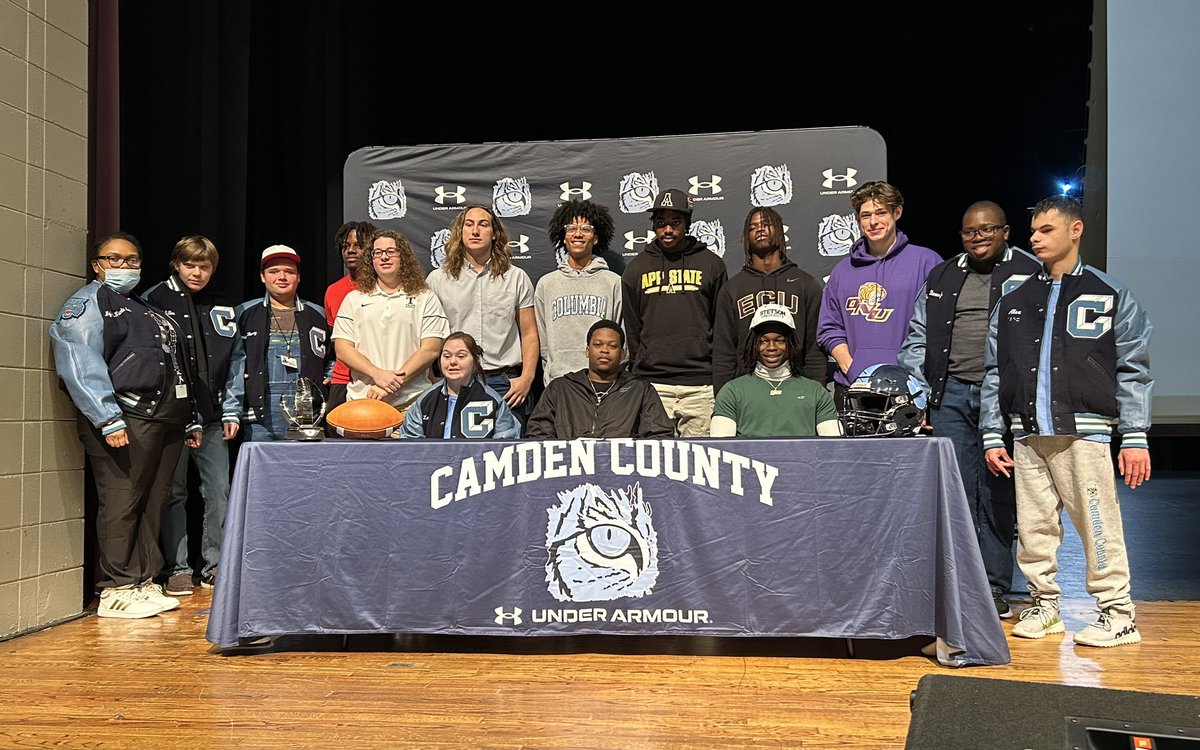 Camden County High School with a packed #NationalSigningDay as they have 9 football signees and 6 Heart of Champion Recipients!! Heart of Champions received their letterman jackets for participating in the Special Olympics. #TeamSideline