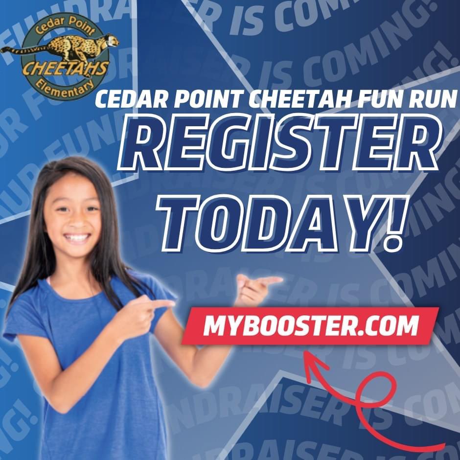 #CPChampionCheetahs parents and families—our main fundraiser, the Champion Cheetah Fun Run kicks THIS WEEK!

🗓 Mark your Calendars! 🗓

💻 Registration on MYBOOSTER.COM is open NOW!
🏁 Champion Cheetah Fun Run starts off on 02/20/2024
🎉 Event Day on 02/28/2024