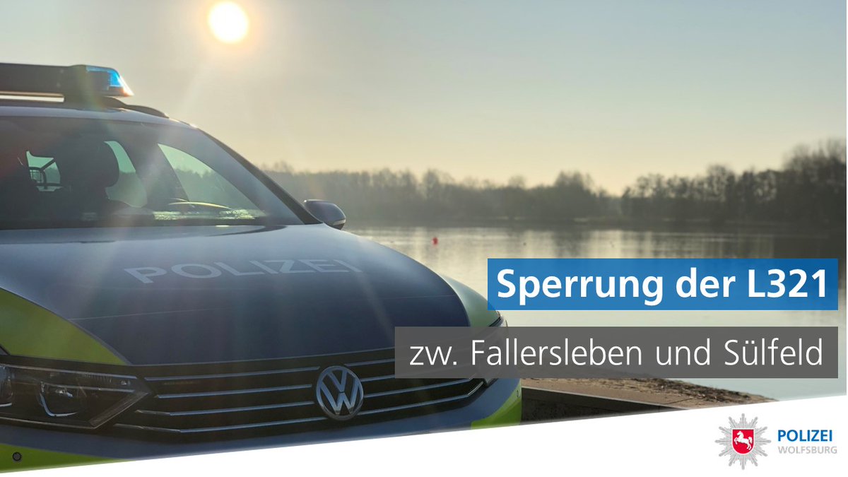 Polizei_WOB's tweet photo. ++Achtung++
Die #L321 zwischen #Fallersleben und #Sülfeld ist nach einem #Verkehrsunfall voll gesperrt.
Da die Fahrbahn gereinigt werden muss, soll die Sperrung bis Morgen andauern.
Bitte Umfahrt die Strecke und plant dies auch für Morgenfrüh ein. *ldi https://t.co/egynS9vlQo