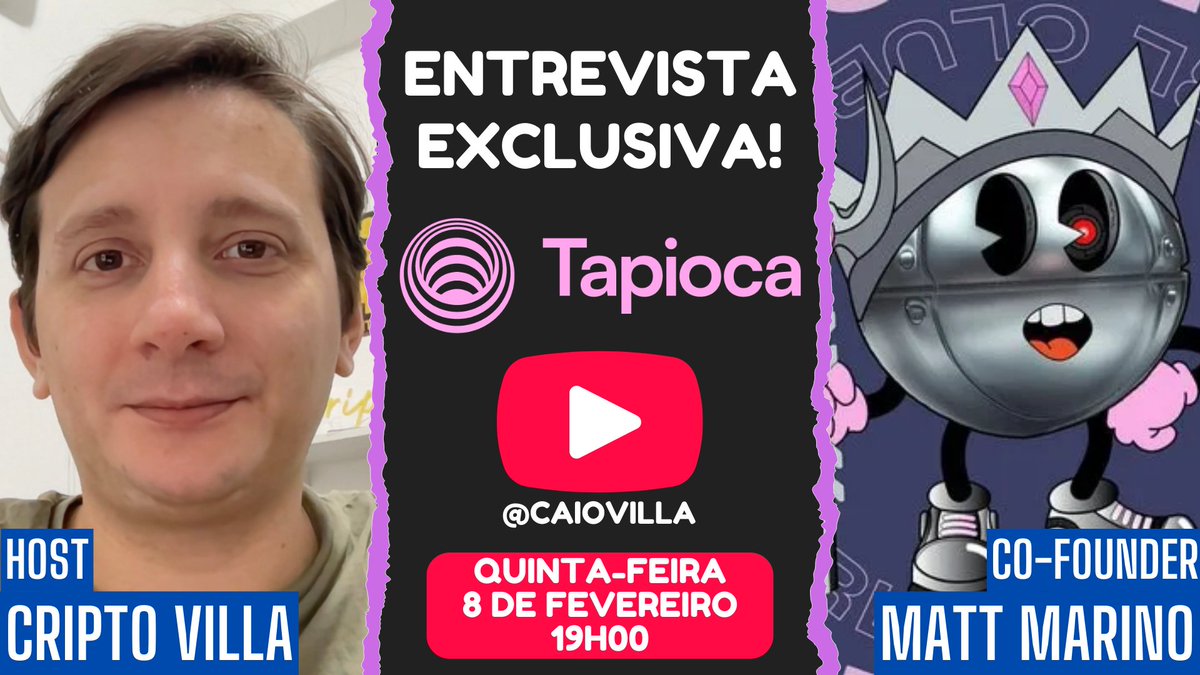 CriptoVilla's tweet photo. 📺LIVE: @tapioca_dao: ENTREVISTA EXCLUSIVA C/ o FUNDADOR MATT MARINO!

É AMANHÃ, 19h00! Não percam, é o projeto com o melhor token economics da história, vai solucionar o problema de fragmentação de liquidez nas EVMs.

JÁ ATIVA SEU LEMBRETE AQUI 👇👇👇

>> https://t.co/OH5ubLJ82A