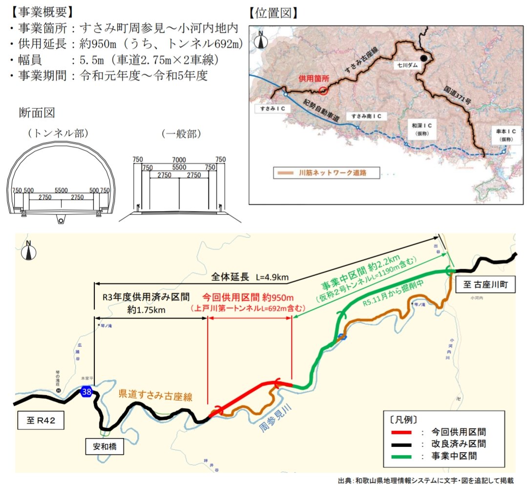 県道すさみ古座線（すさみ町周参見～小河内地内）の供用について 令和6